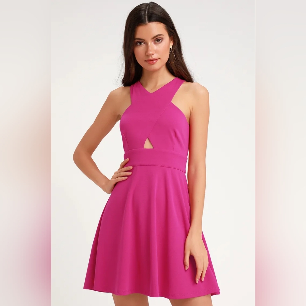 NWOT Lulu's So Sophisticated Magenta Cutout Skater Dress Size XS